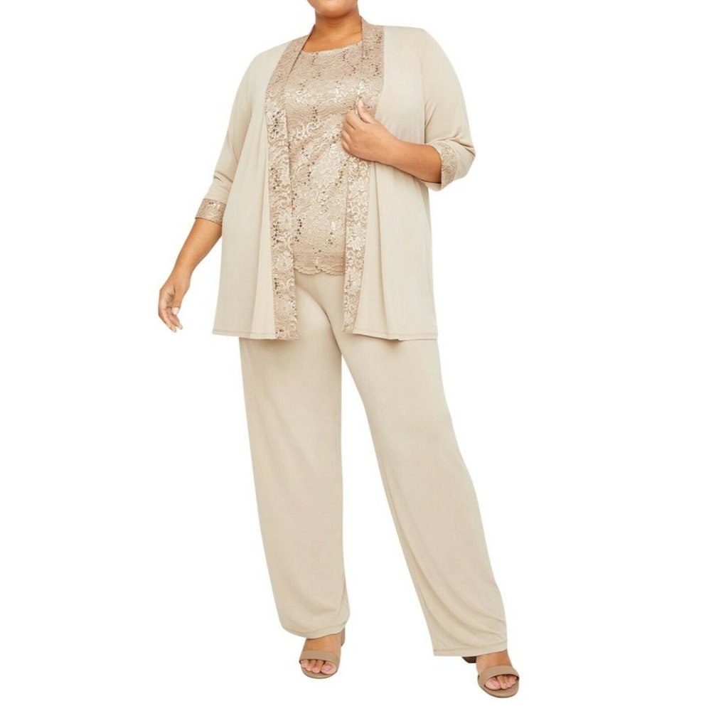 Catherines 3 Piece Holiday Outfit Plus Size 28W Sequin Kimono Shell Pants